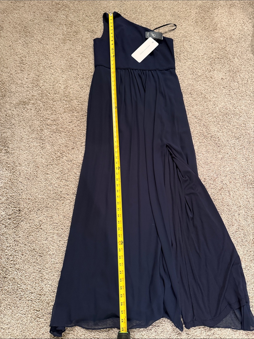NWT Adrianna papell one-Shoulder chiffon navy formal maxi wedding guest MOB MOG - Picture 3 of 8
